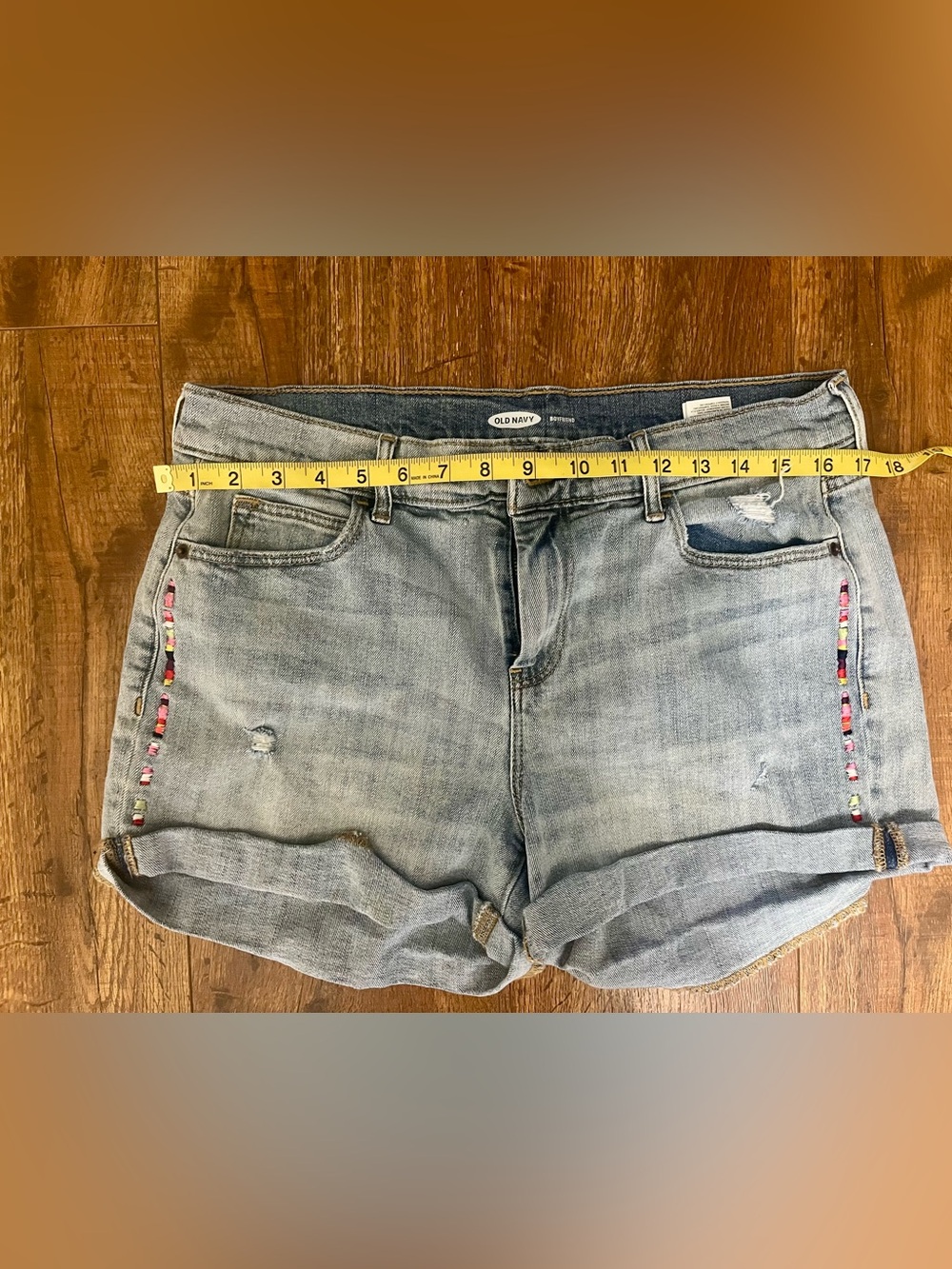 Old Navy Light Wash Denim Shorts with embroidered hem